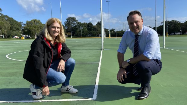 Western Districts Netball association president Paula Sale - pictured with lord mayor Adrian Schrinner - said the $167,000 from Brisbane City Council would offset costs to place electrical connections for light towers above the flood level.