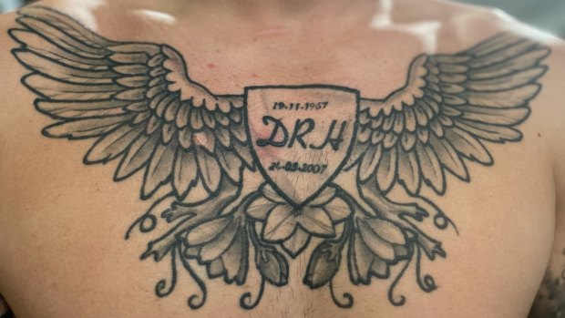 The tattoo honouring his father that J’maine got as a teenager.