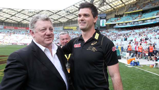 Caretaker: Cameron Ciraldo (right) with Panthers general manager Phil Gould.
