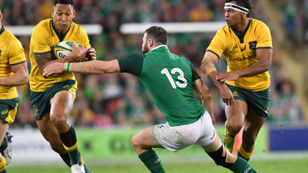 Folau and Beale in action for Australia during the Ireland series in 2018. 