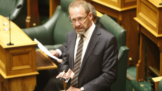 New Zealand Justice Minister Andrew Little speaks to legislators.