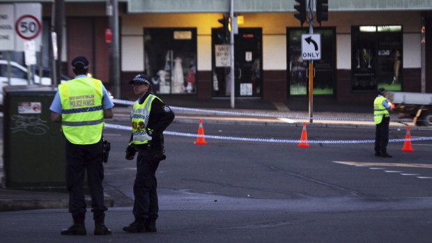 Police at the scene in Petersham where Bill Panagakos was shot dead in 2014. 