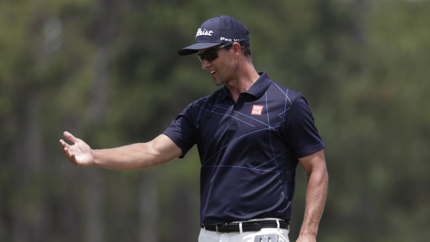 Work to do: Adam Scott will need to produce a miracle on the final day at The Players Championship.