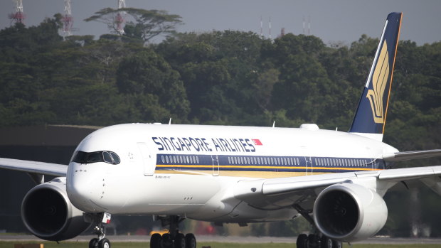 A Singapore Airlines Airbus A350-900 taxies on the runway at Changi Airport in Singapore, 03 March 2016 (reissued 11 October 2018).