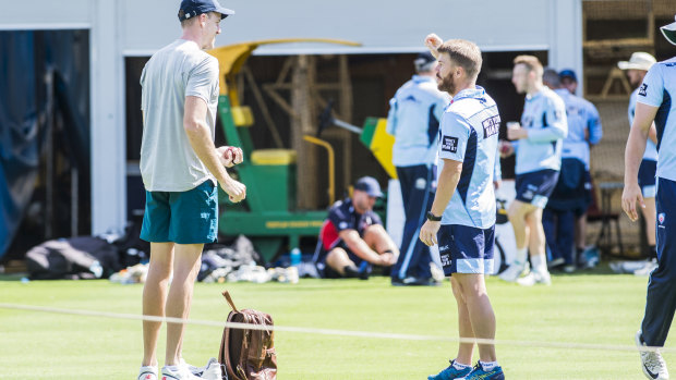 Tall order: David Warner trains at the SCG with South African Morne Morkel last month. 