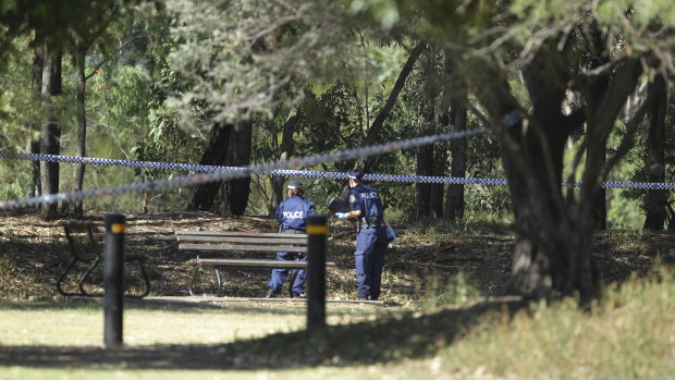 Police at Dock River Reserve after Darren Galea's body was found. 