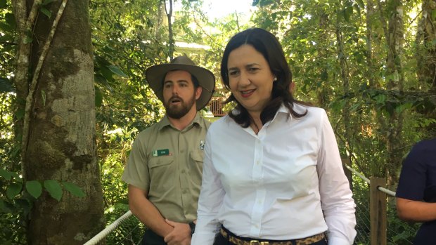 Premier Annastacia Palaszczuk visits the Skyrail tourist attraction in the Daintree Rainforest.