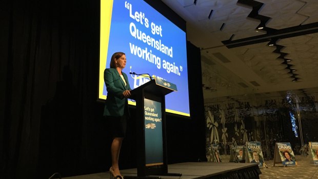 State LNP leader Deb Frecklington speaks at the party's official campaign launch in Brisbane on Sunday.