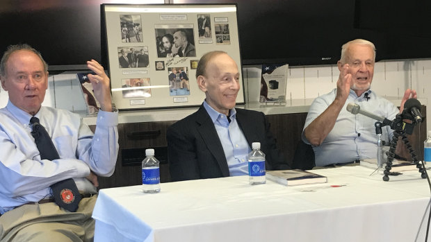 The two surviving police officers who arrested the Watergate burglars, John Barrett (left) and Paul Leeper (right), and Bruce Givner (centre), the intern who kept the burglars at bay.