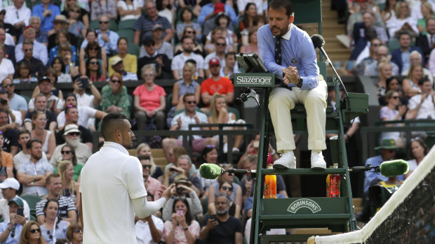 Kyrgios argued with umpire Damien Dumusois, leading to a code violation for unsportsmanlike conduct.