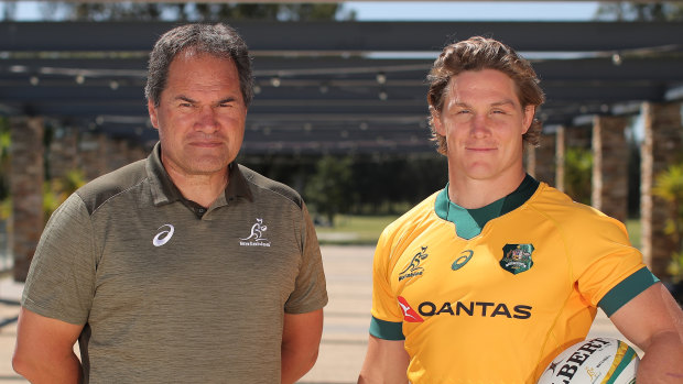 Wallabies coach Dave Rennie with captain Michael Hooper.