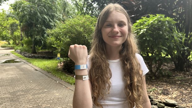 Samantha Maguire, 18, with her golden wristband, ready for the Louis Tomlinson concert in Brisbane.