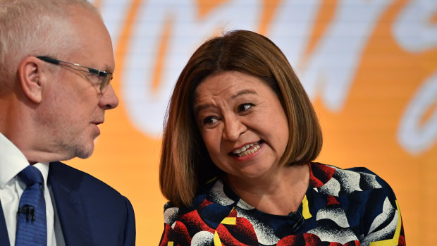 Former ABC chairman Justin Milne and then managing director Michelle Guthrie. 