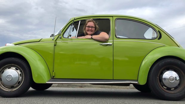 Kat Hawke and her 1973 VW Beetle.