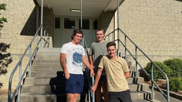 “One battle to the next”: Corryong College VCE students Riley Saxon, Tom Sheather and Ryan Norman.