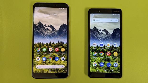 A Pixel 3a XL next to the Nokia 1 Plus. Of course features like the camera and display are far superior on the Pixel, but the core experience is surprisingly similar.
