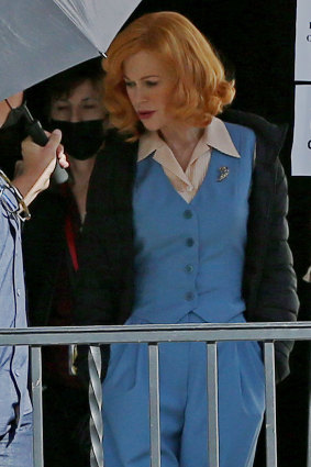 Nicole Kidman filming Being The Ricardos in Los Angeles in character as Lucille Ball. 