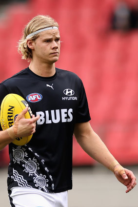 Young Carlton big man Tom De Koning.