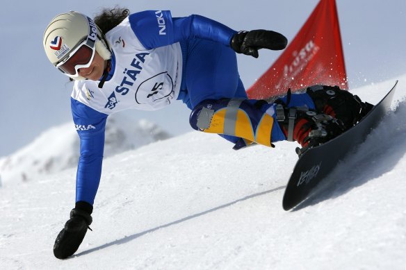 Julie Pomagalski, pictured competing in 2007, died in the avalanche in the Swiss Alps on Tuesday.