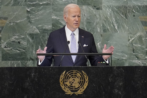 US President Joe Biden addresses the 77th session of the United Nations General Assembly.