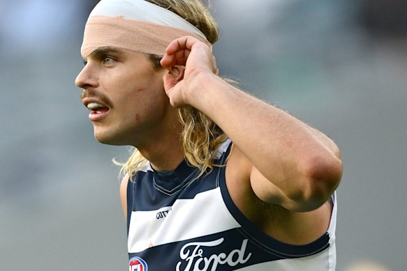 What’s that: Bailey Smith has played up to the crowd.