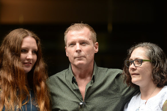 Mr Weeks with his sisters Alyssa Carter (left) and Joanne Carter in Sydney on Sunday .