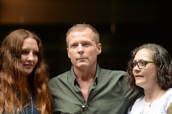 Mr Weeks with his sisters Alyssa Carter (left) and Joanne Carter in Sydney on Sunday .