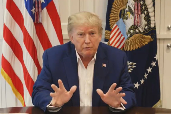 Trump delivers a video update on his health from the Walter Reed National Military Medical Centre on October 4.