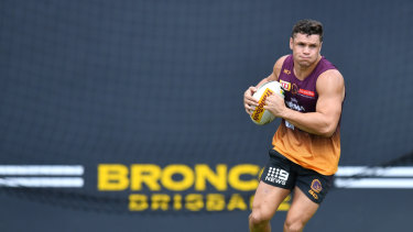 Undercover: NSW speedster James Roberts trains in Broncos colours.