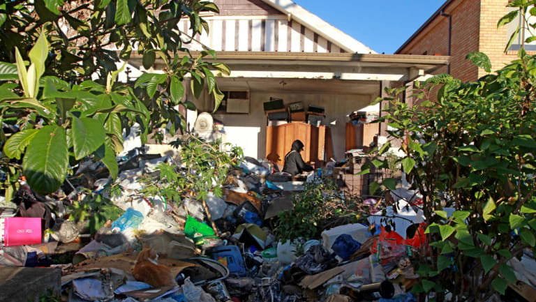 Mary Bobolas' rubbish-strewn Bondi home.