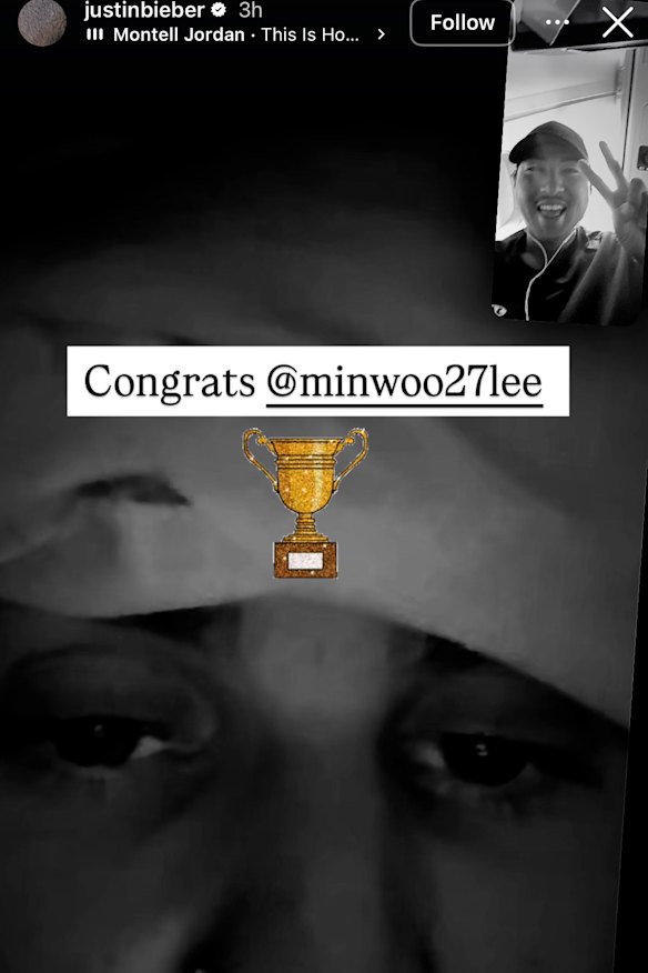 Justin Bieber congratulates Min Woo Lee on his breakthrough PGA Tour win.