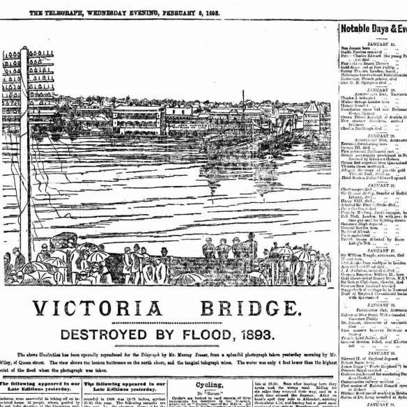 The front page of the Telegraph on February 8, 1893, when the Victoria Bridge washed away.