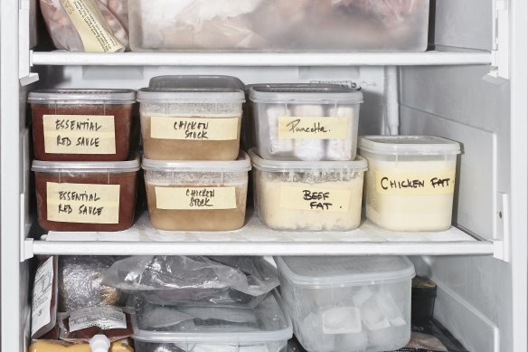 Buy stackable containers so you can efficiently store pre-prepared (and labelled) ingredients.