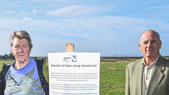 Friends of the Skeleton Creek conservation group) Angela Wiffen, Denice Perryman and John Stirk oppose the removal of the trees.
