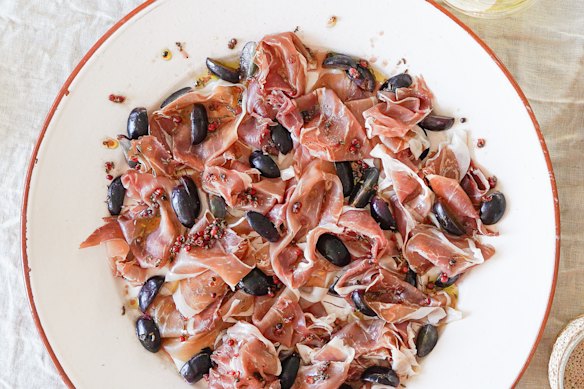 Prosciutto, black grapes with barely-a-dressing dressing is the most moreish snack in all the lands.