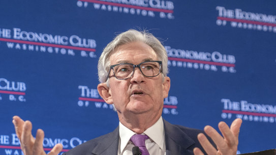 Federal Reserve Chair Jerome Powell speaks at the Economic Club of Washington.