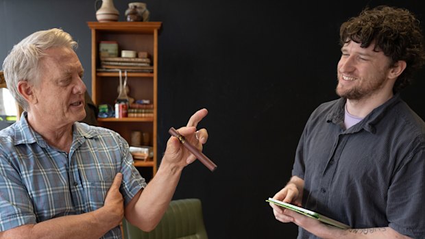 ARTS: Actor Simon Burke (left) and Director Declan Greene. Declan is directing Simon in the one-man play The Elocution of Benjmain J Franklin. February 6th, 2026, Photo: Wolter Peeters, The Sydney Morning Herald.