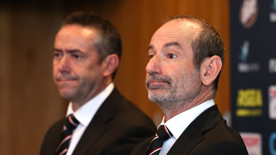 St Kilda chief executive Simon Lethlean (left) and president Andrew Bassat.