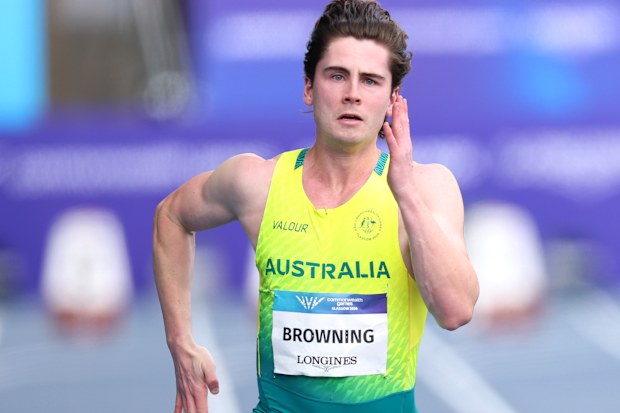 Rohan Browning finished second in his 100m heat on Monday.
