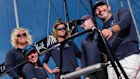 Crew of Highly Sprung which will race in the Sydney to Hobart Back L-R Max Brennan, Nick Drummond and Mark Murray and Campbell Geeves from the leadership team and seated is Hamish Vass.