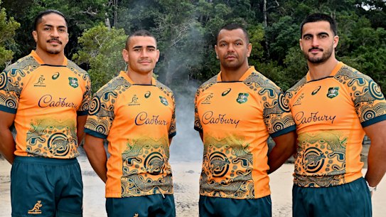 Wallabies players in last year’s Indigenous jersey.