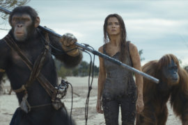 Noa (Owen Teague), Nova (Freya Allan) and Raka (Peter Macon) confront a new world in Kingdom of the Planet of the Apes.