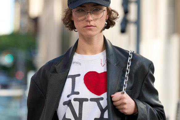 A T-shirt from the Coach Spring/Summer 2025 runway show featuring Milton Glaser’s famous 
love-note to New York.