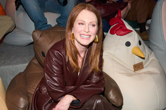 Julianne Moore in coloured leather at Bottega Veneta’s spring/summer 2023 show in Milan.