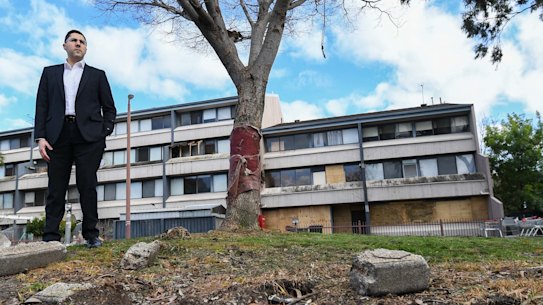 Mayor of Hume Joseph Haweil at the Banksia Gardens estate, which he says urgently needs renewal funding.