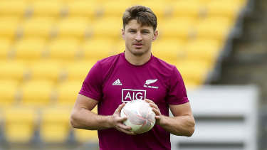 Beauden Barrett at New Zealand's captain's run in Wellington on Saturday. 