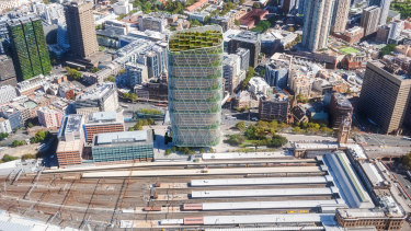 An artist's impression of Atlassian's 40-storey headquarters to be built near Sydney's Central Station.