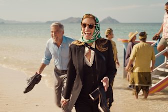 Shot with Queensland doubling for Bali: David (George Clooney) and Georgia (Julia Roberts) in <i>Ticket to Paradise.