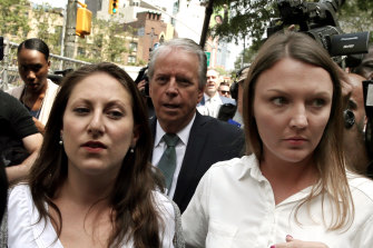 Michelle Licata, left, and Courtney Wild, two of many alleged victims of Jeffrey Epstein, in New York in July.