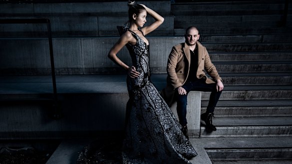 george designer dresses Draped Georgette Dress with Daring Plunging Neckline by georges hobeika   Elilhaam